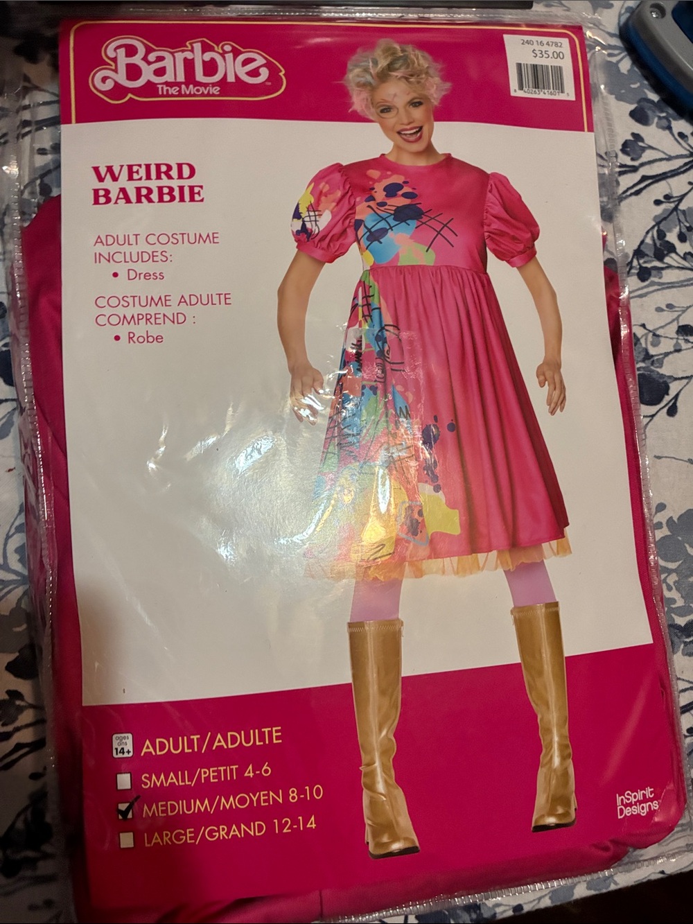 Barbie Weird Barbie Costume Dress in Bright Pink with Colorful New Halloween